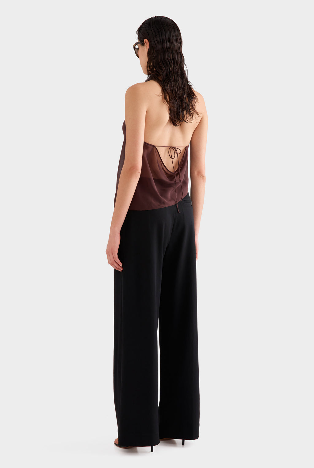 Silk Layered Halter Top - Coffee