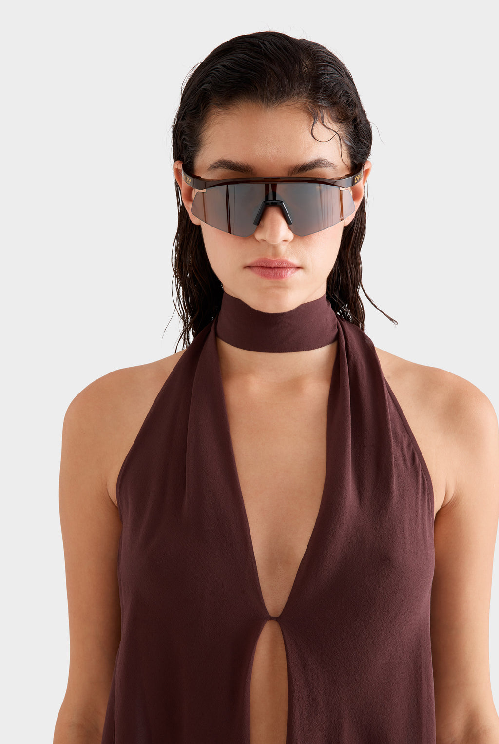 Silk Layered Halter Top - Coffee