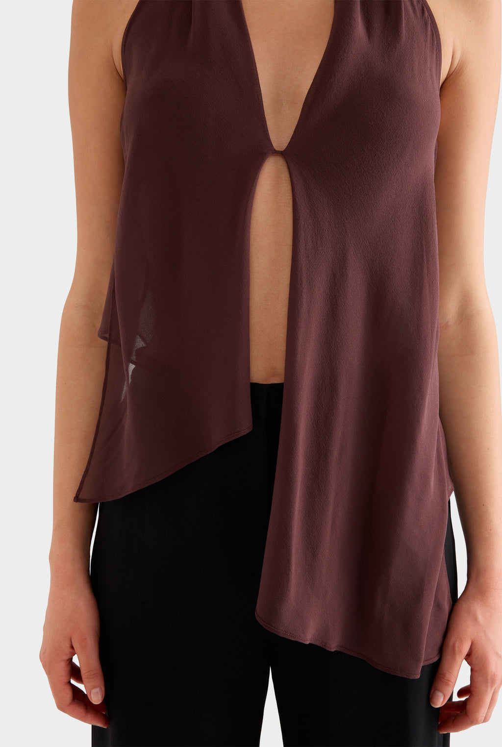 Silk Layered Halter Top - Coffee