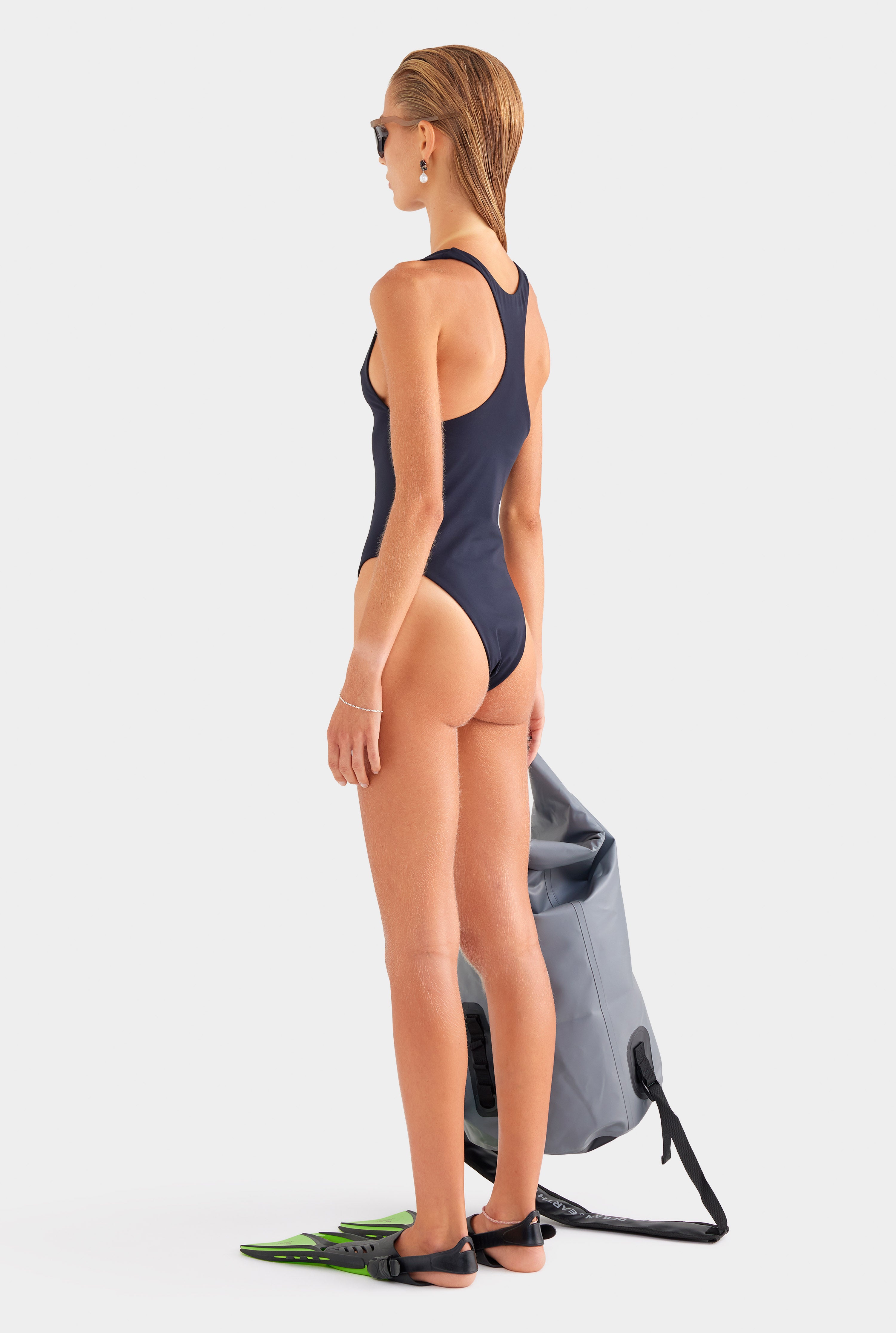 Womens Scoop Neck Zip Front One Piece in Black | Venroy – VENROY