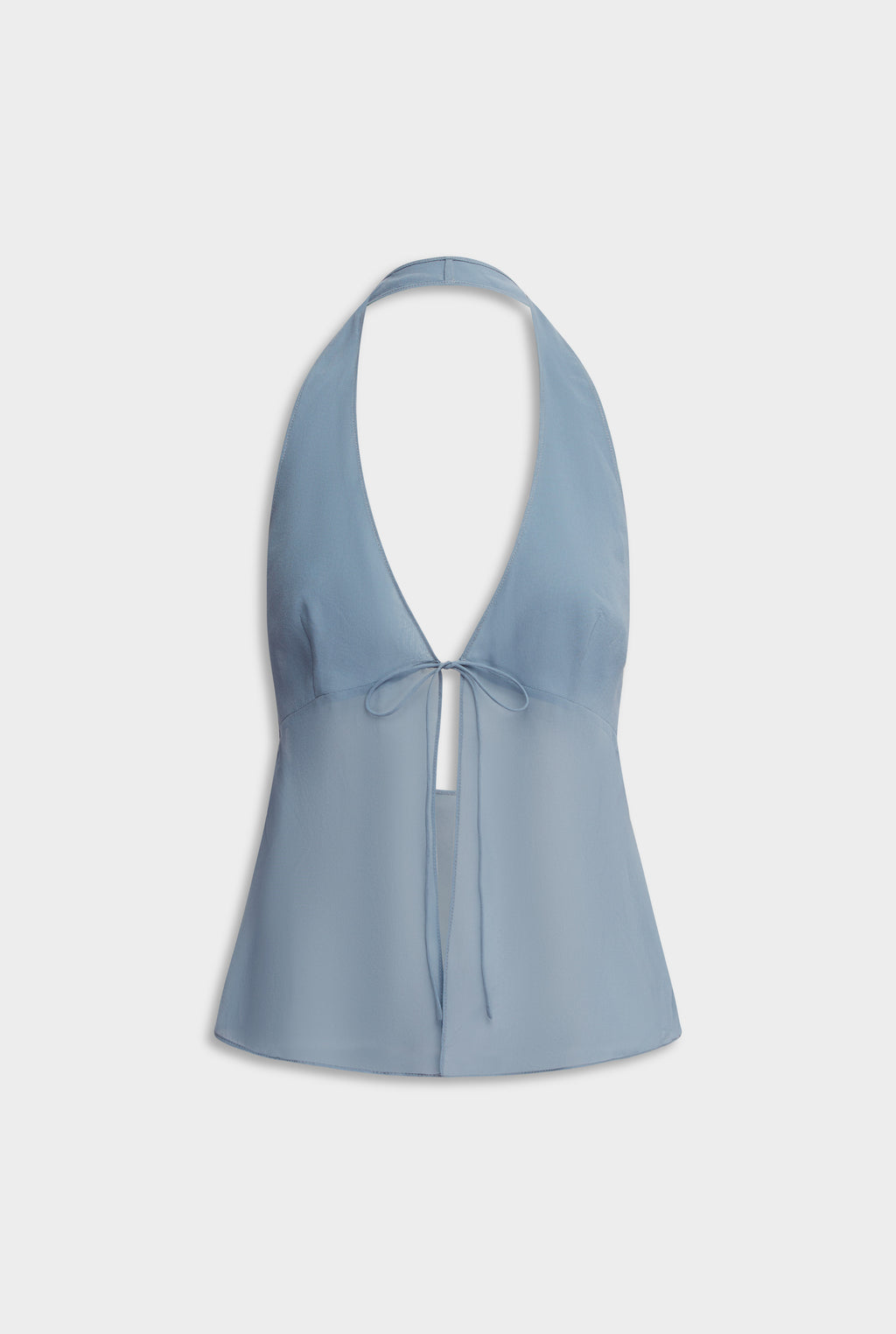 Sheer Silk Halter Top - Steel Blue