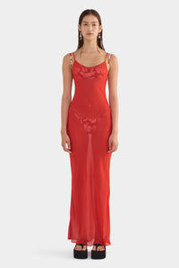 Sheer Silk Slip Dress - Red