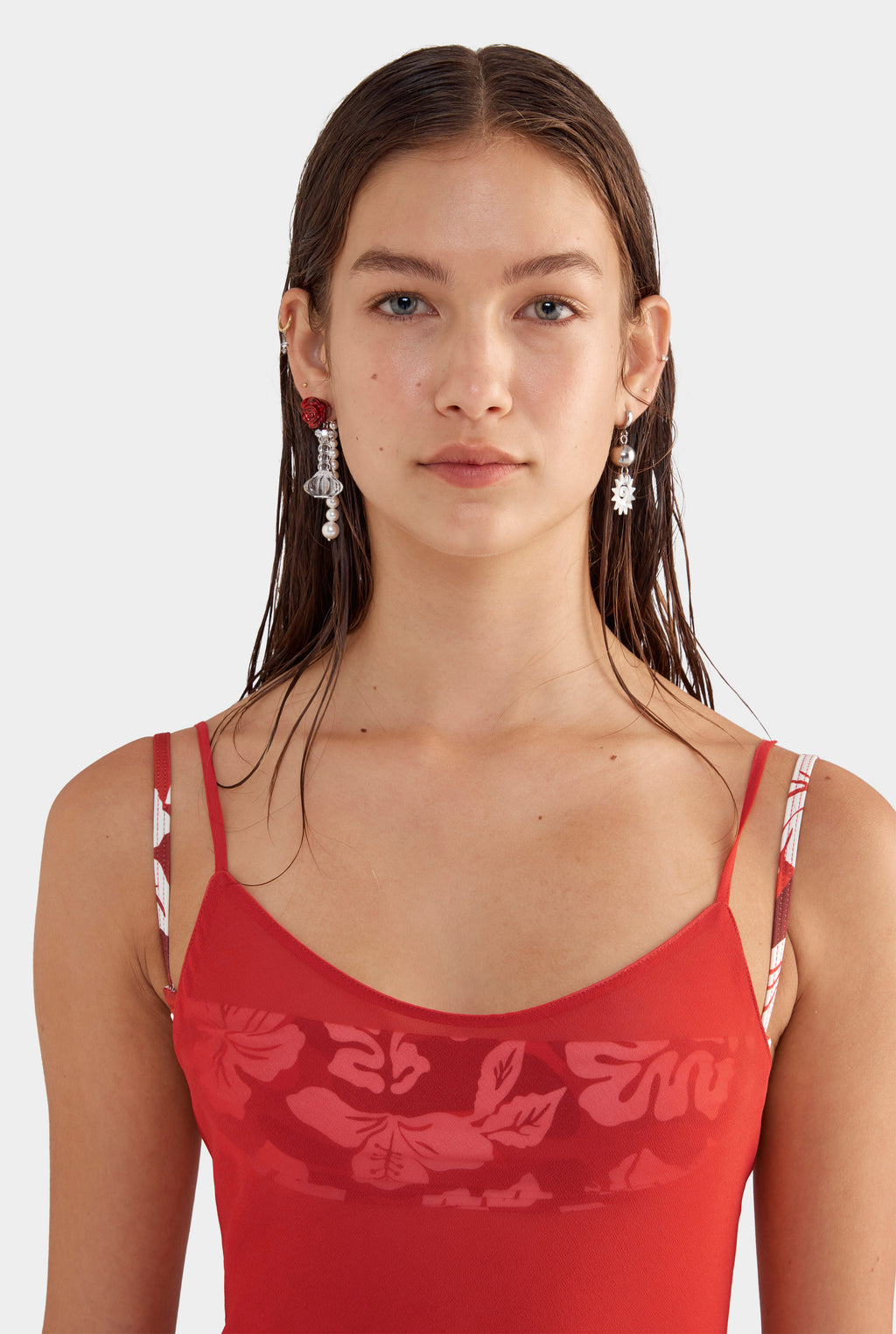 Sheer Silk Slip Dress - Red