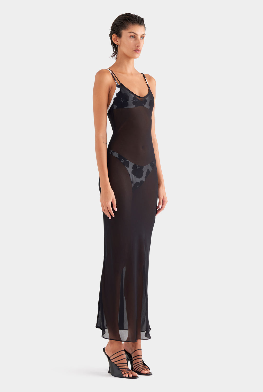 Sheer Silk Slip Dress - Black