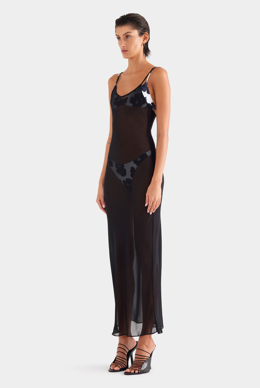 Sheer Silk Slip Dress - Black