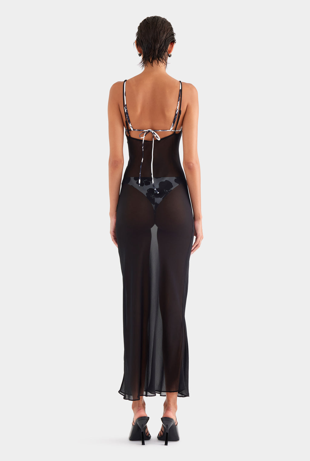 Sheer Silk Slip Dress - Black
