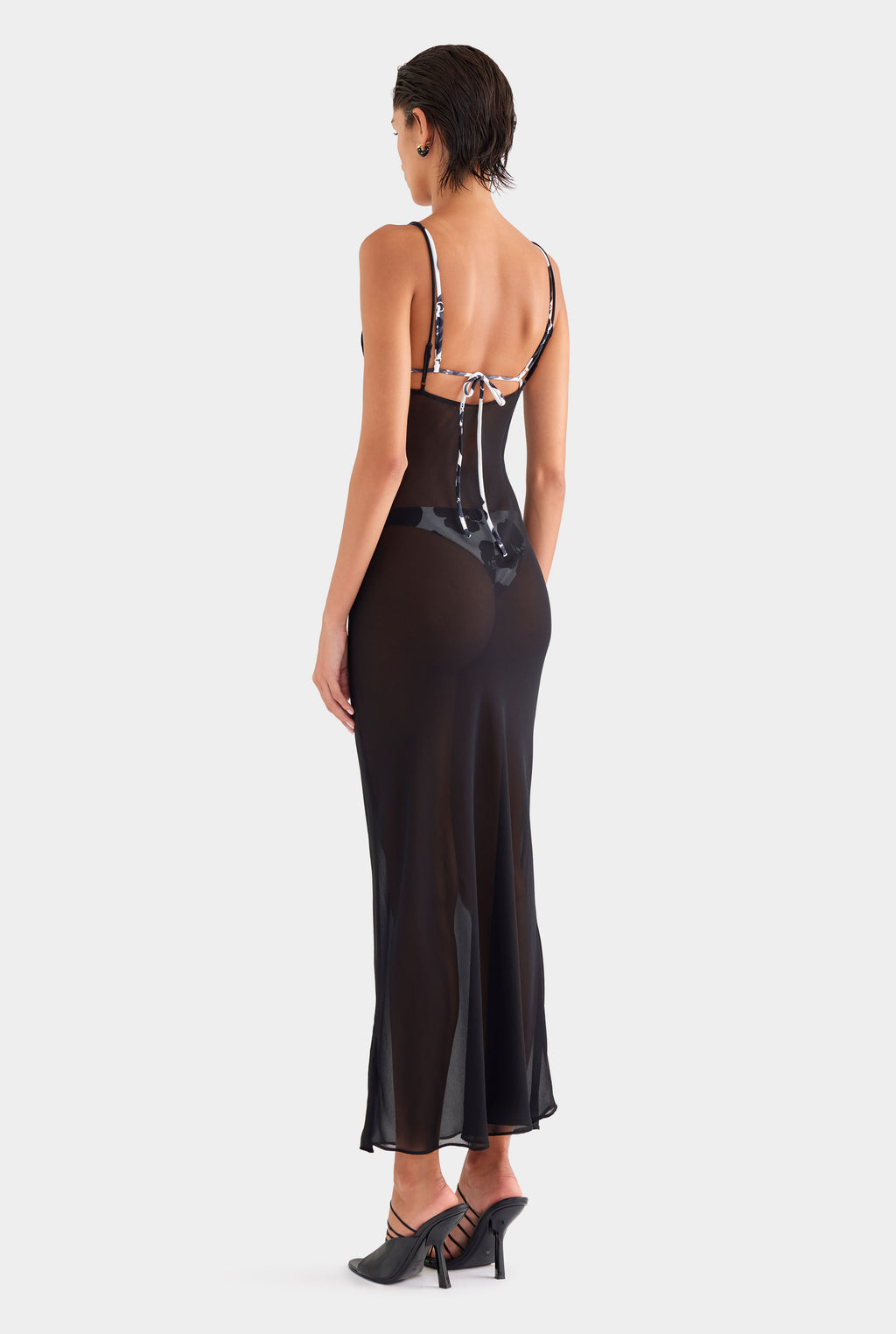Sheer Silk Slip Dress - Black