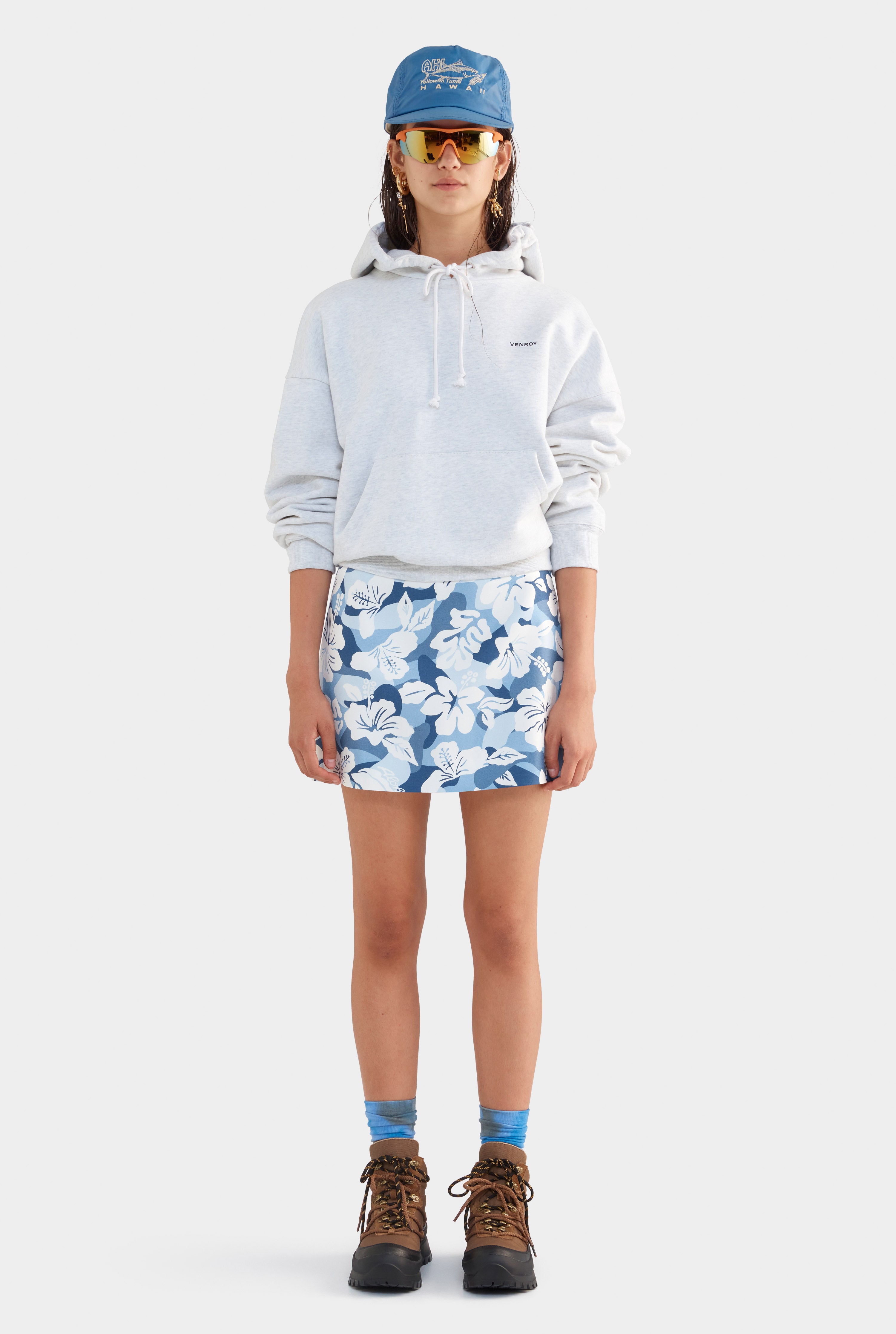 Silk Mini Skirt - Blue Hibiscus Camo