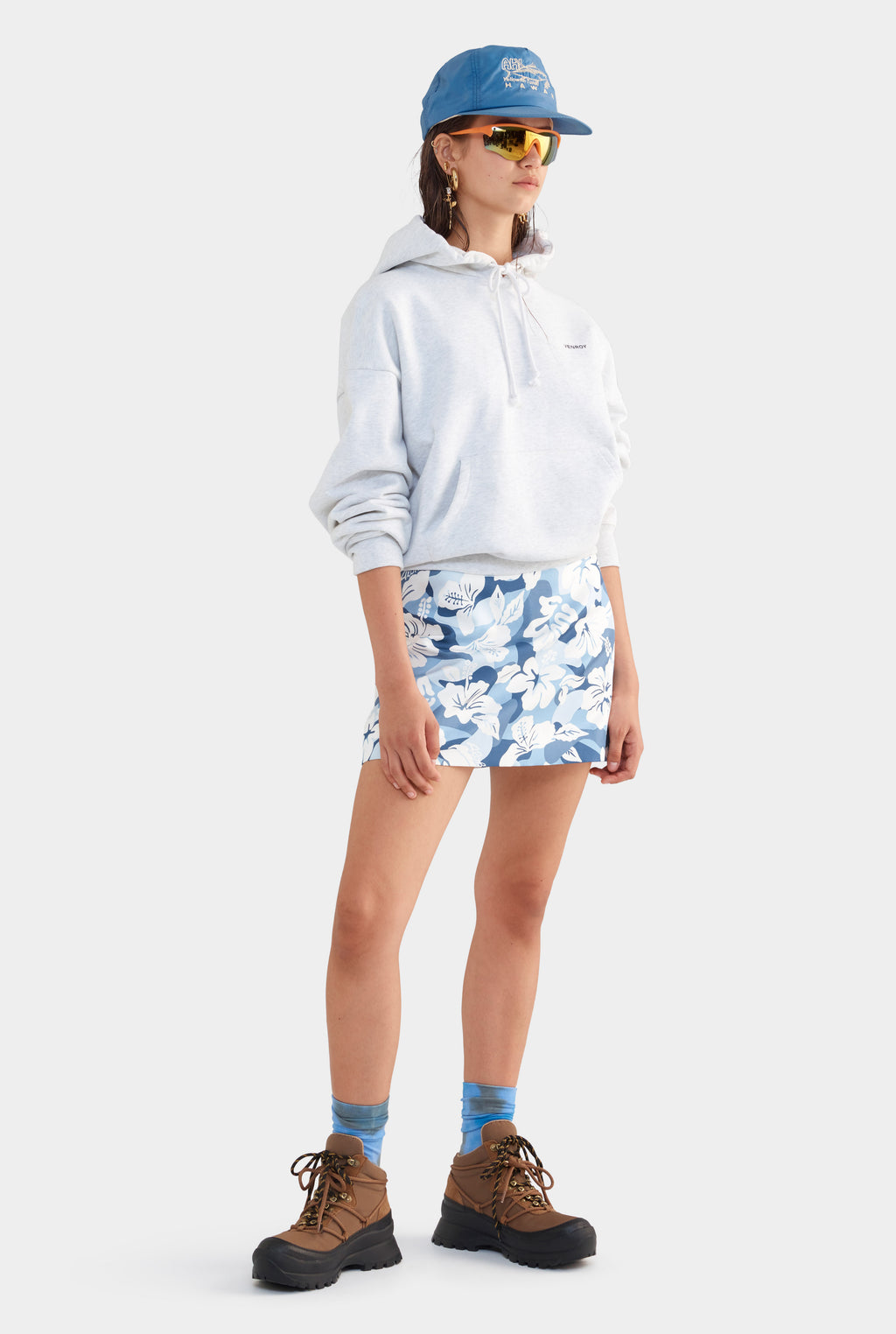 Silk Mini Skirt - Blue Hibiscus Camo