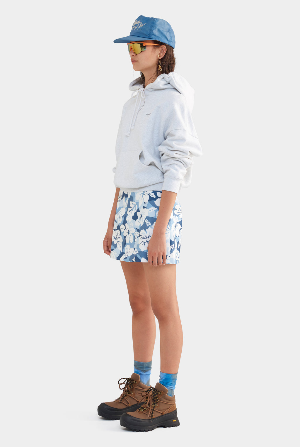 Silk Mini Skirt - Blue Hibiscus Camo