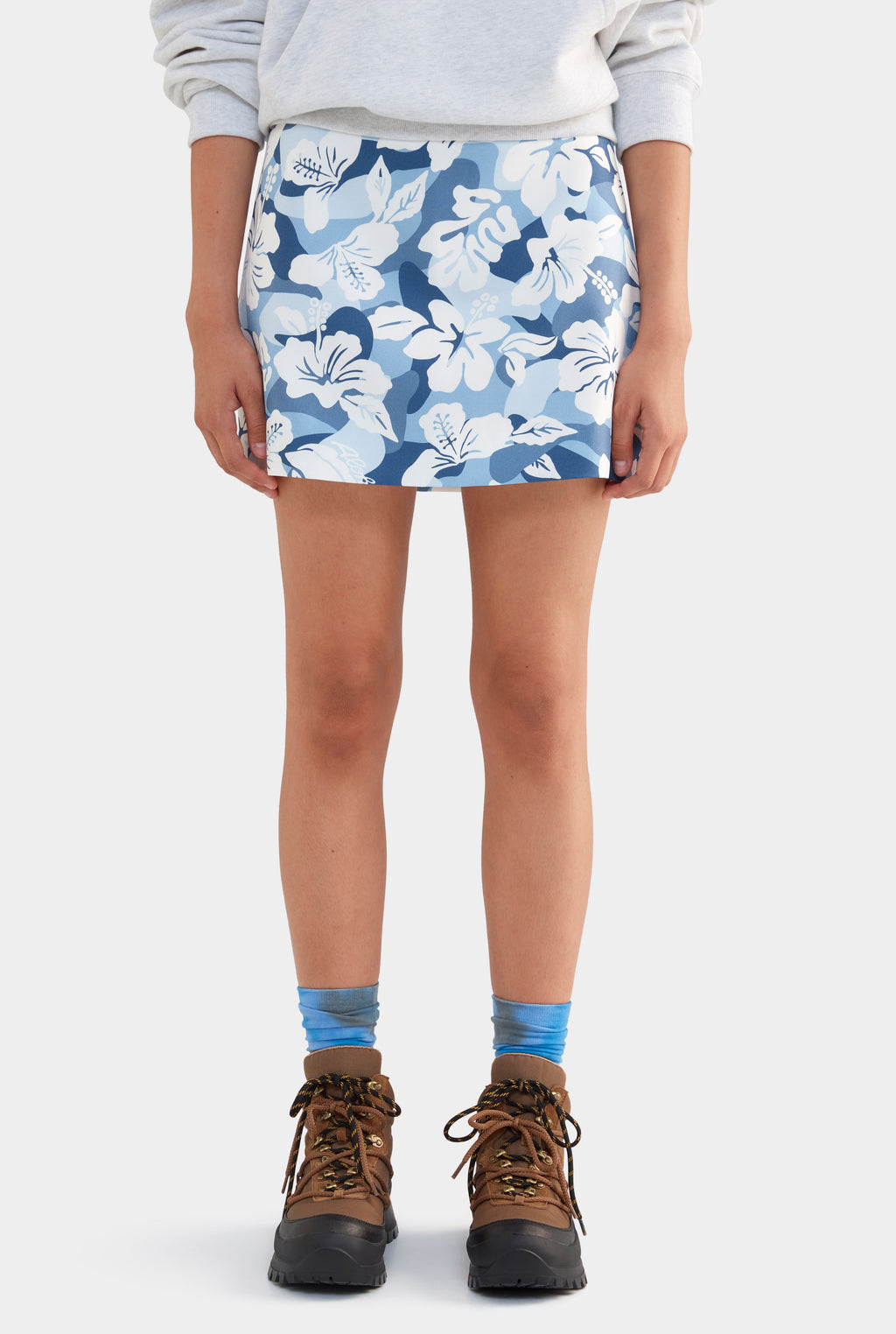 Silk Mini Skirt - Blue Hibiscus Camo