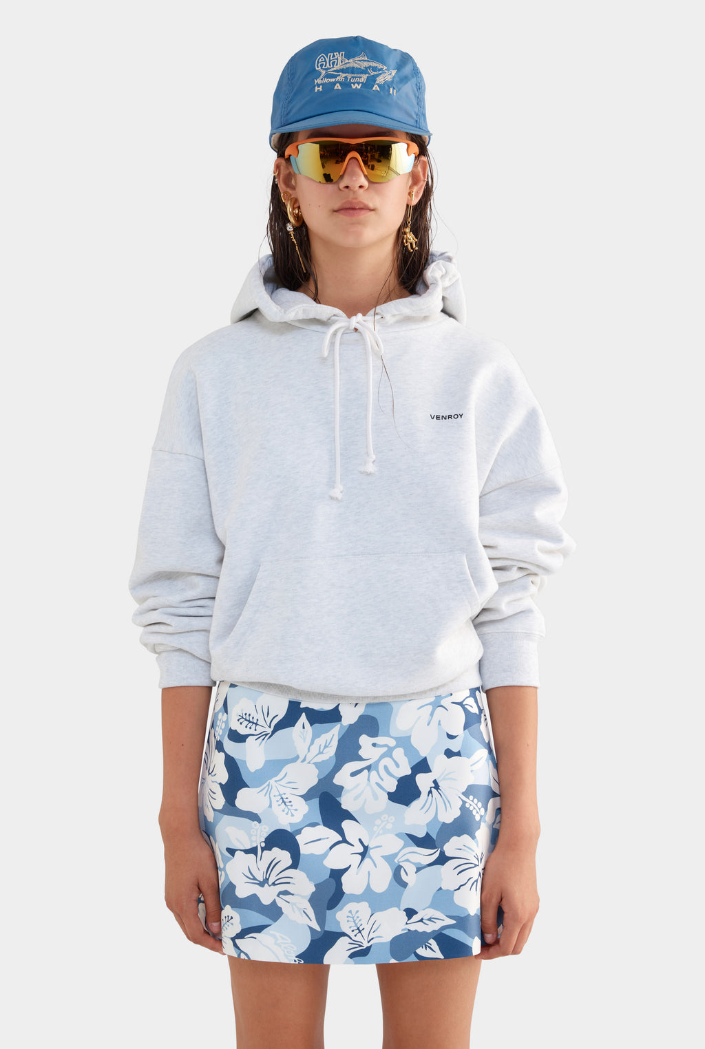 Silk Mini Skirt - Blue Hibiscus Camo