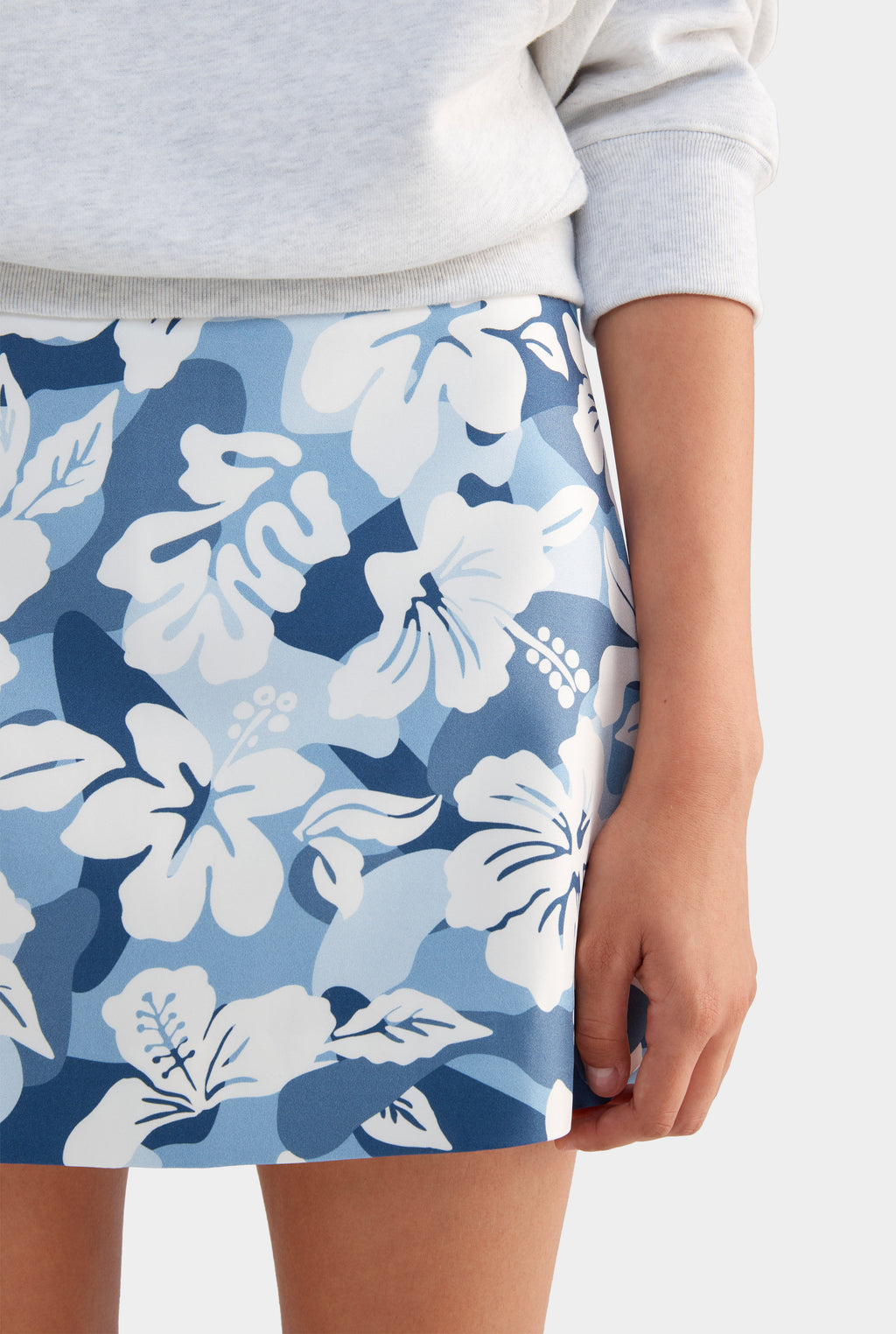 Silk Mini Skirt - Blue Hibiscus Camo