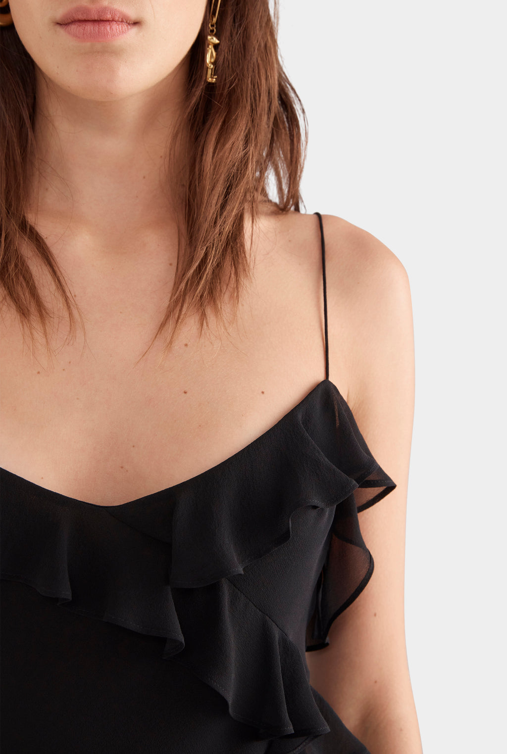 Womens Silk Ruffle Slip Dress in Black Venroy – VENROY