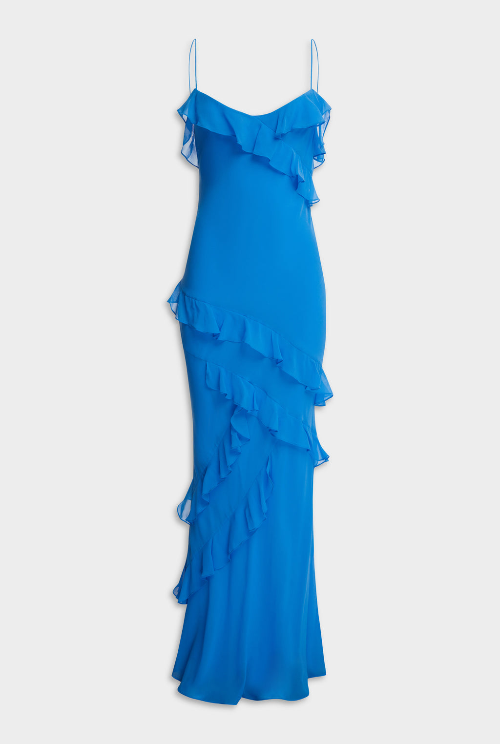 Silk Ruffle Slip Dress - Bright Blue