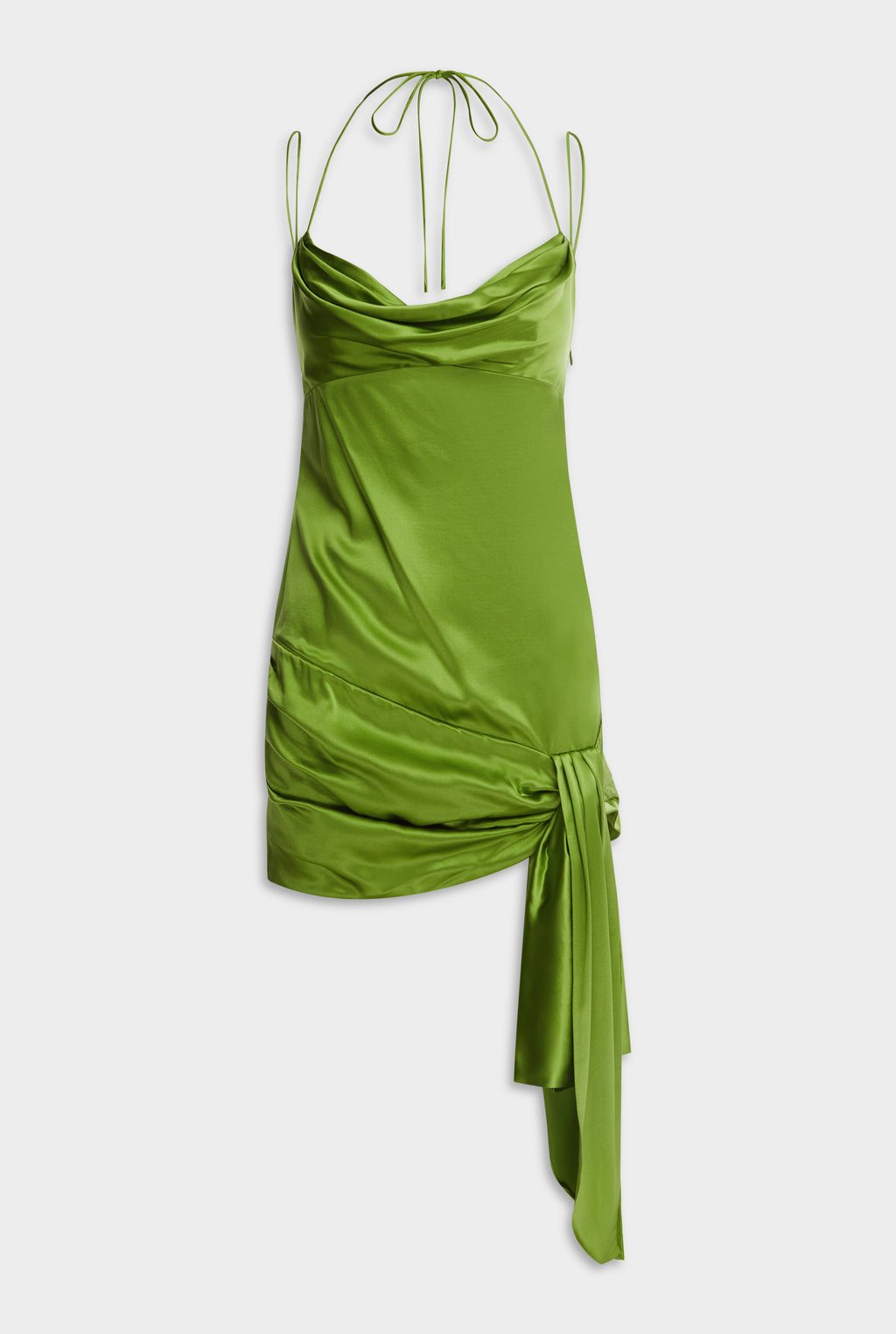 Silk Satin Tie Mini Dress - Leaf Green