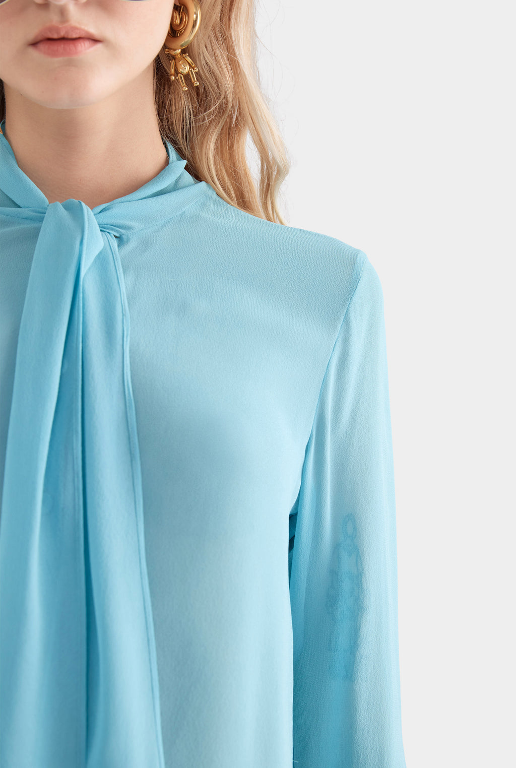 Silk Scarf Shirt - Aqua Blue