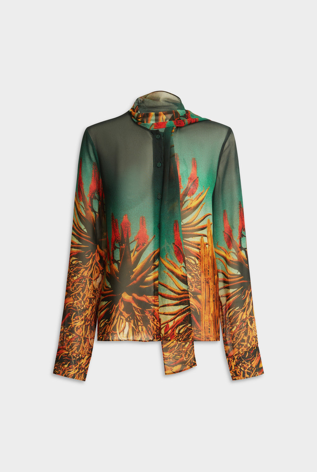 Silk Scarf Shirt - Cactus Print
