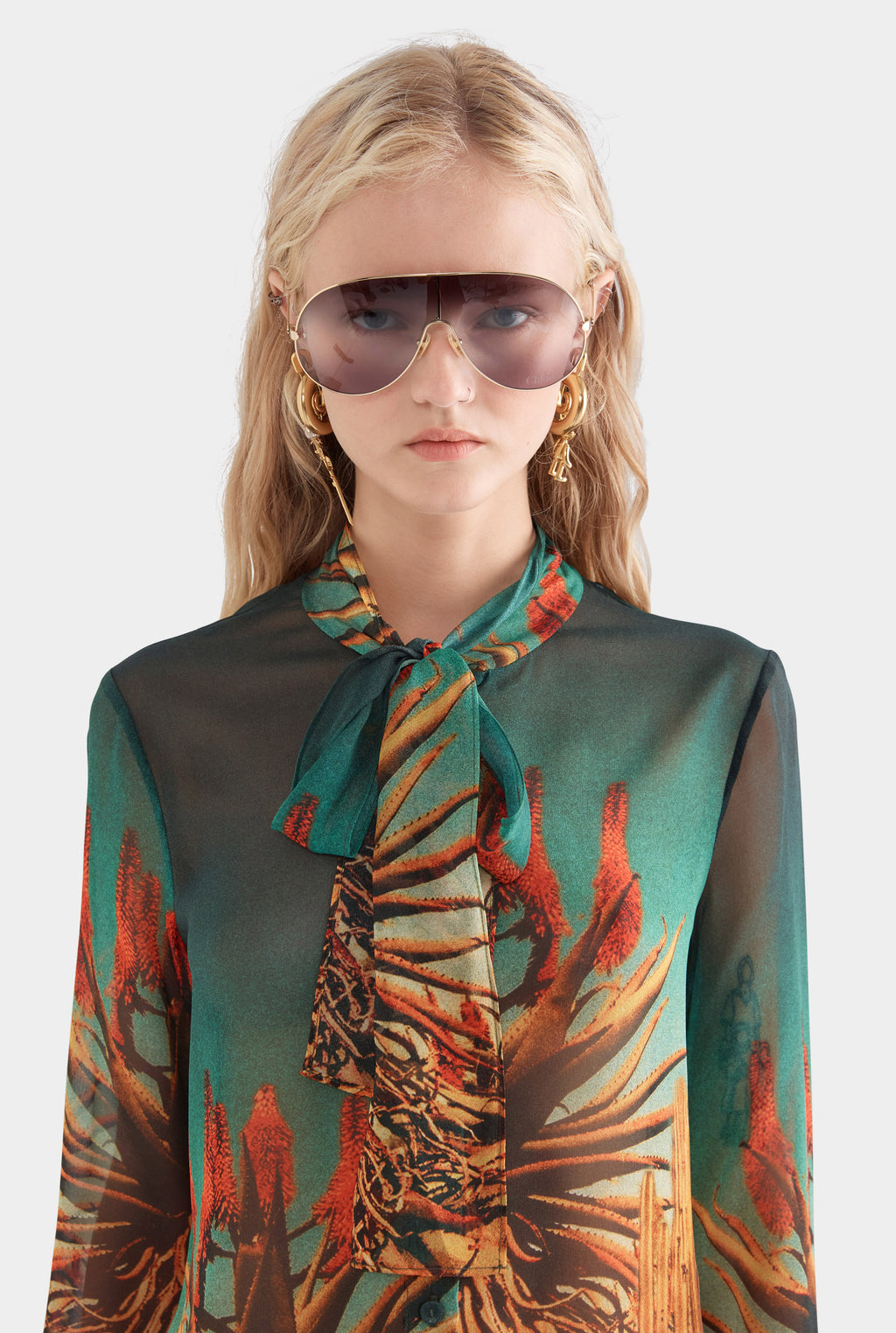 Silk Scarf Shirt - Cactus Print