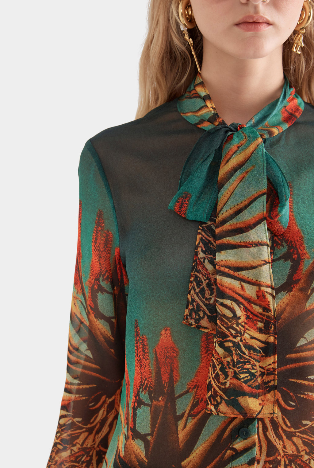 Silk Scarf Shirt - Cactus Print