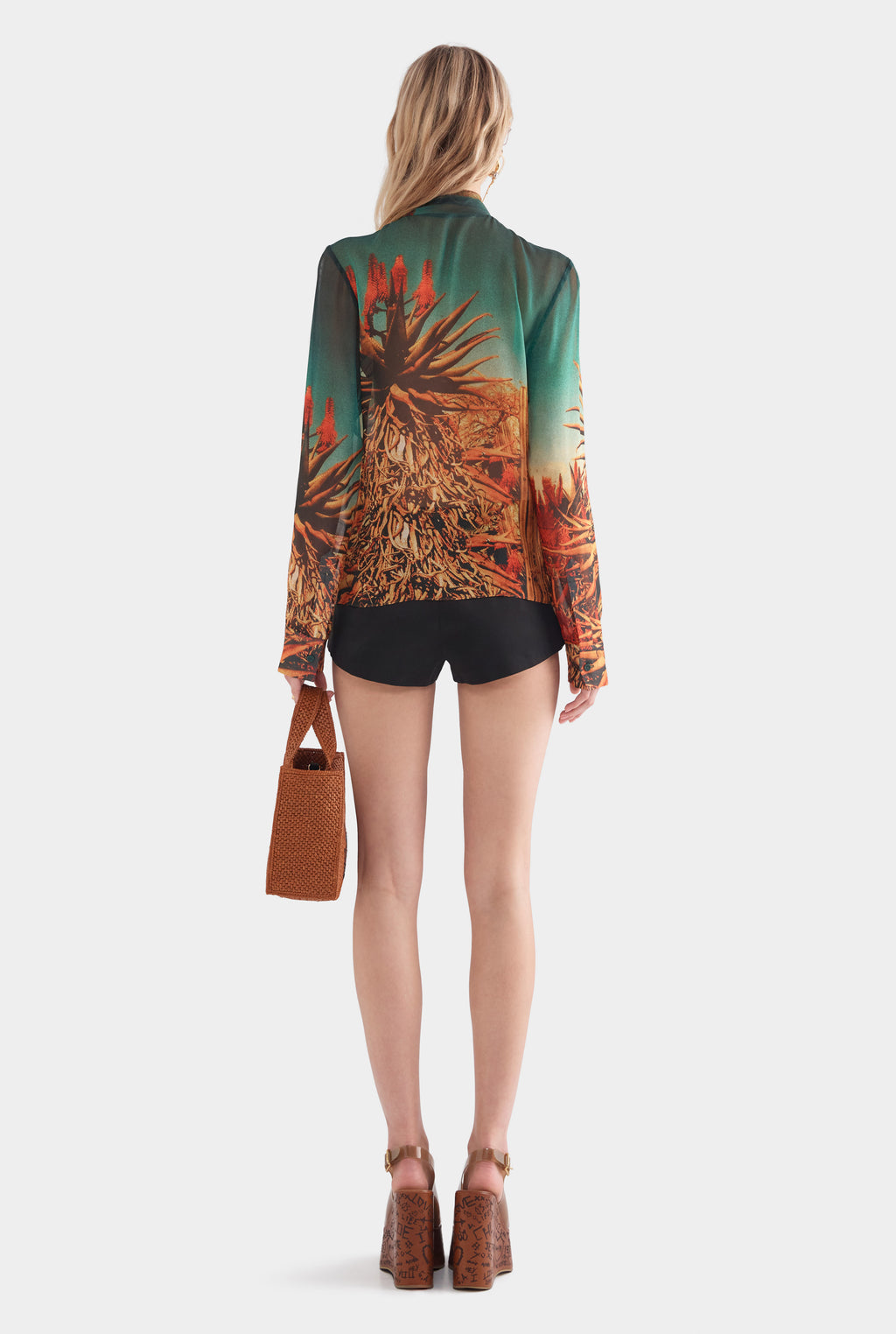 Silk Scarf Shirt - Cactus Print