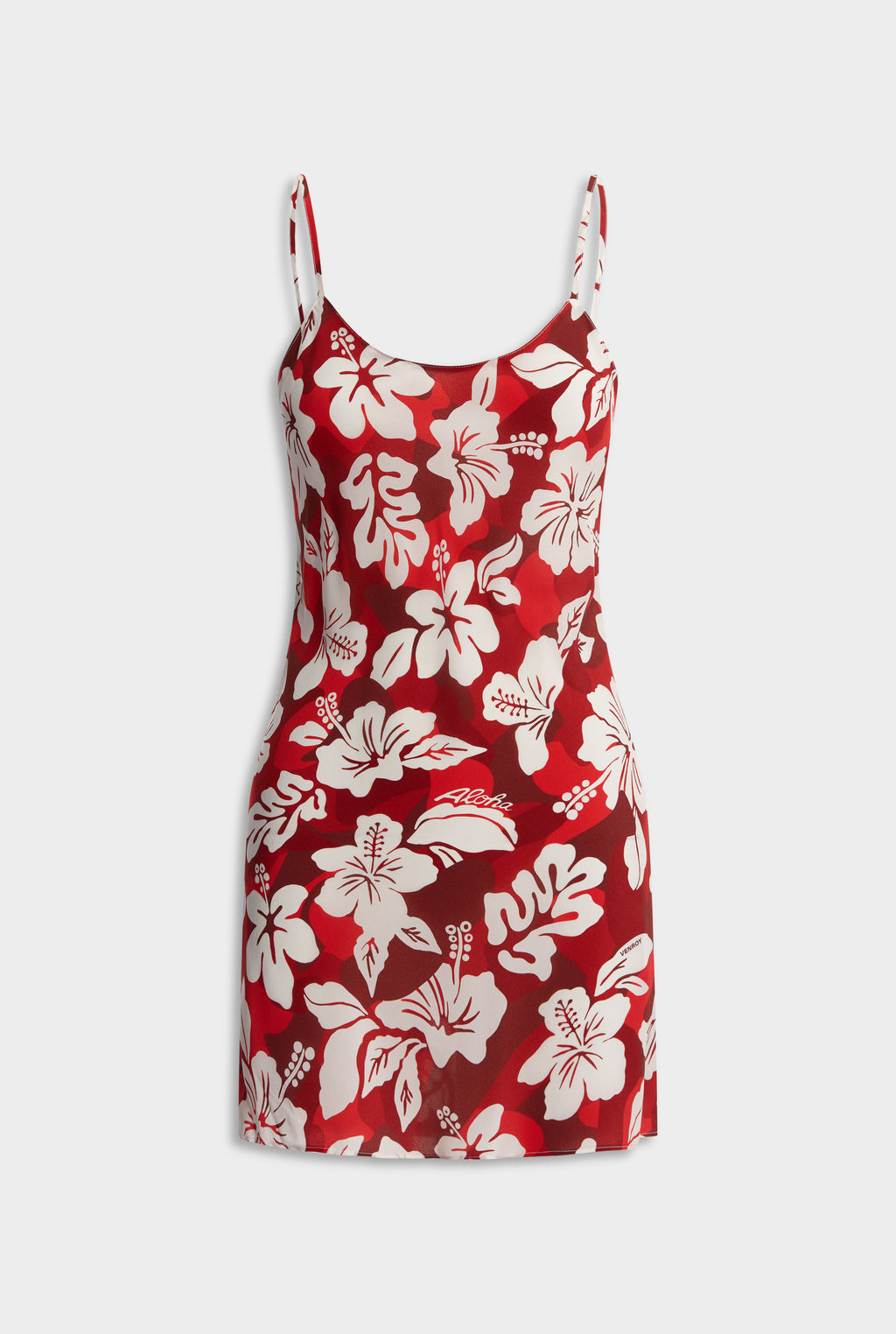Silk Slip Mini Dress - Red Hibiscus Camo