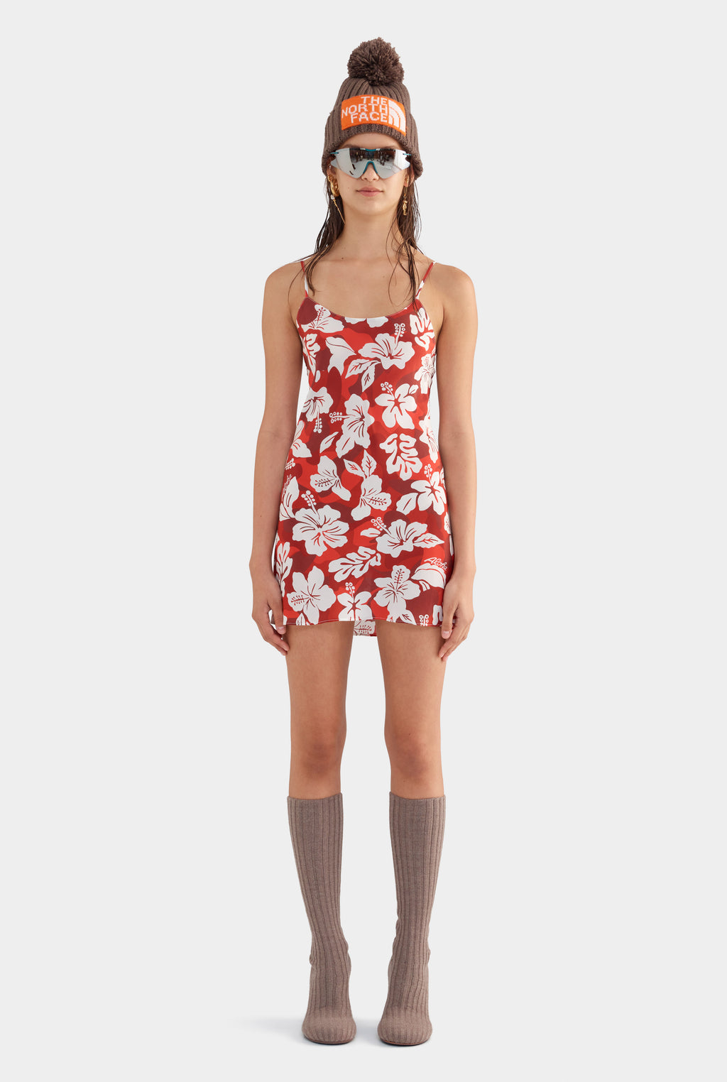 Silk Slip Mini Dress - Red Hibiscus Camo