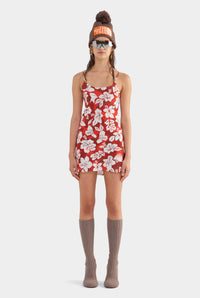 Silk Slip Mini Dress - Red Hibiscus Camo