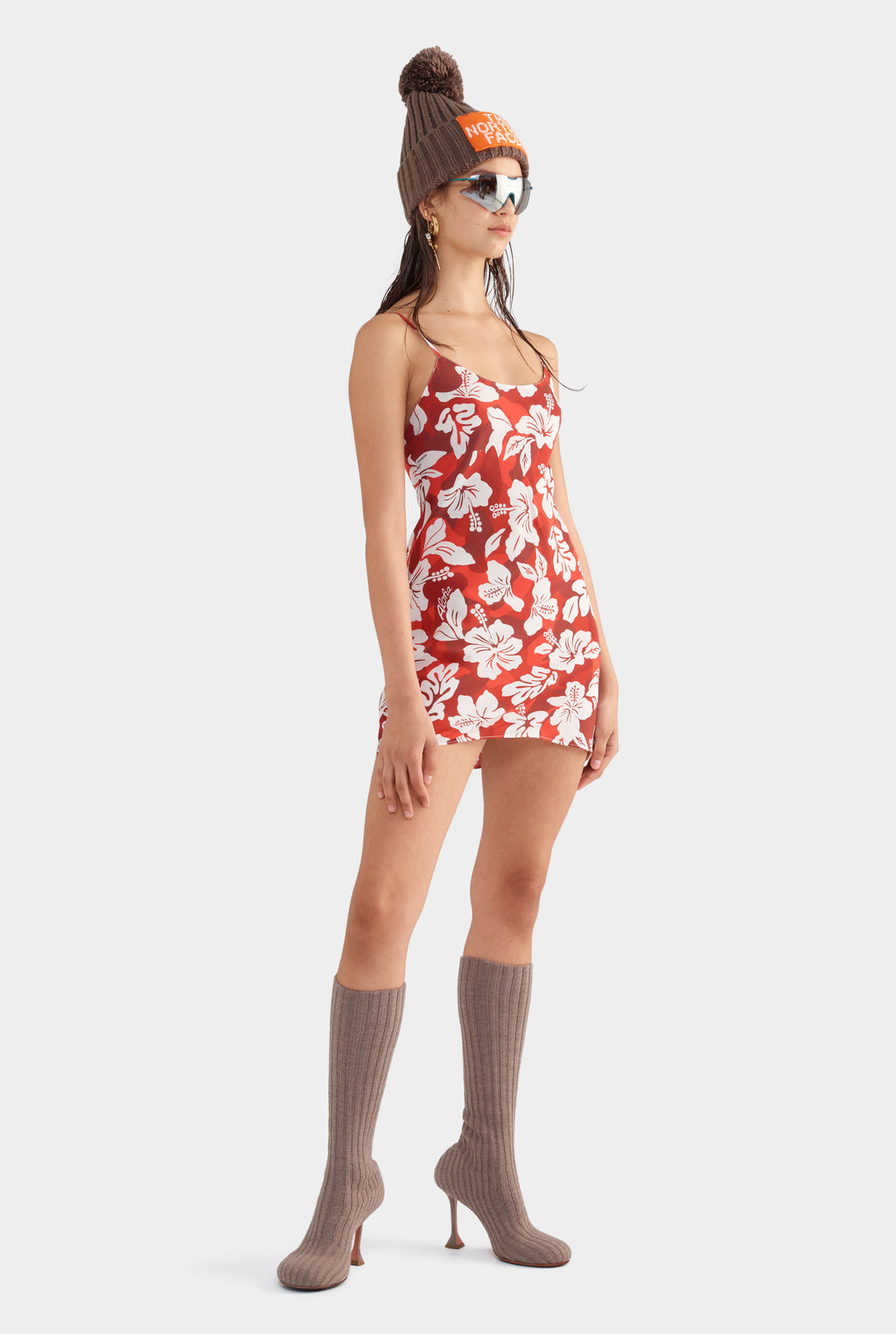 Womens Silk Slip Mini Dress in Red Hibiscus Camo Venroy – VENROY