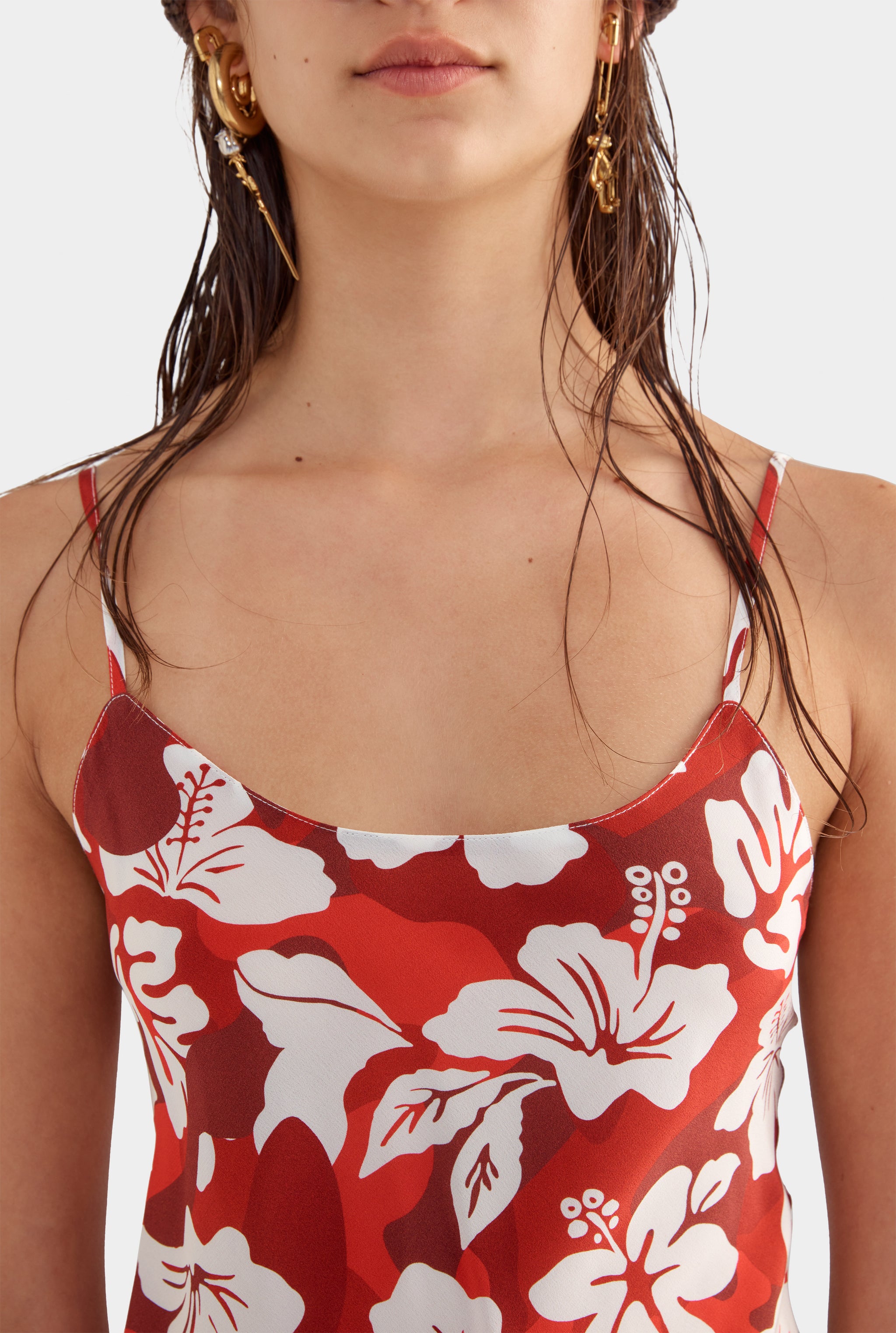 Silk Slip Mini Dress - Red Hibiscus Camo