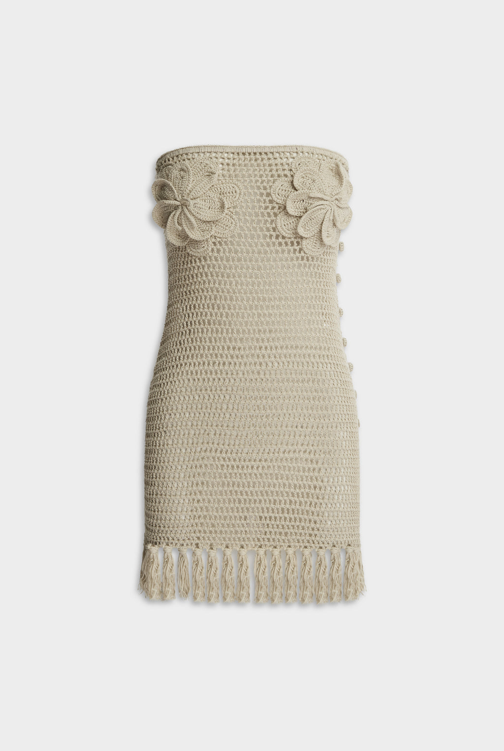 Strapless Floral Crochet Cotton Mini Dress - Natural