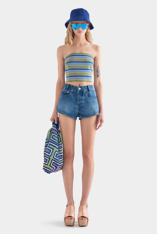 Strapless Jersey Bustier - Blue/Green Stripe