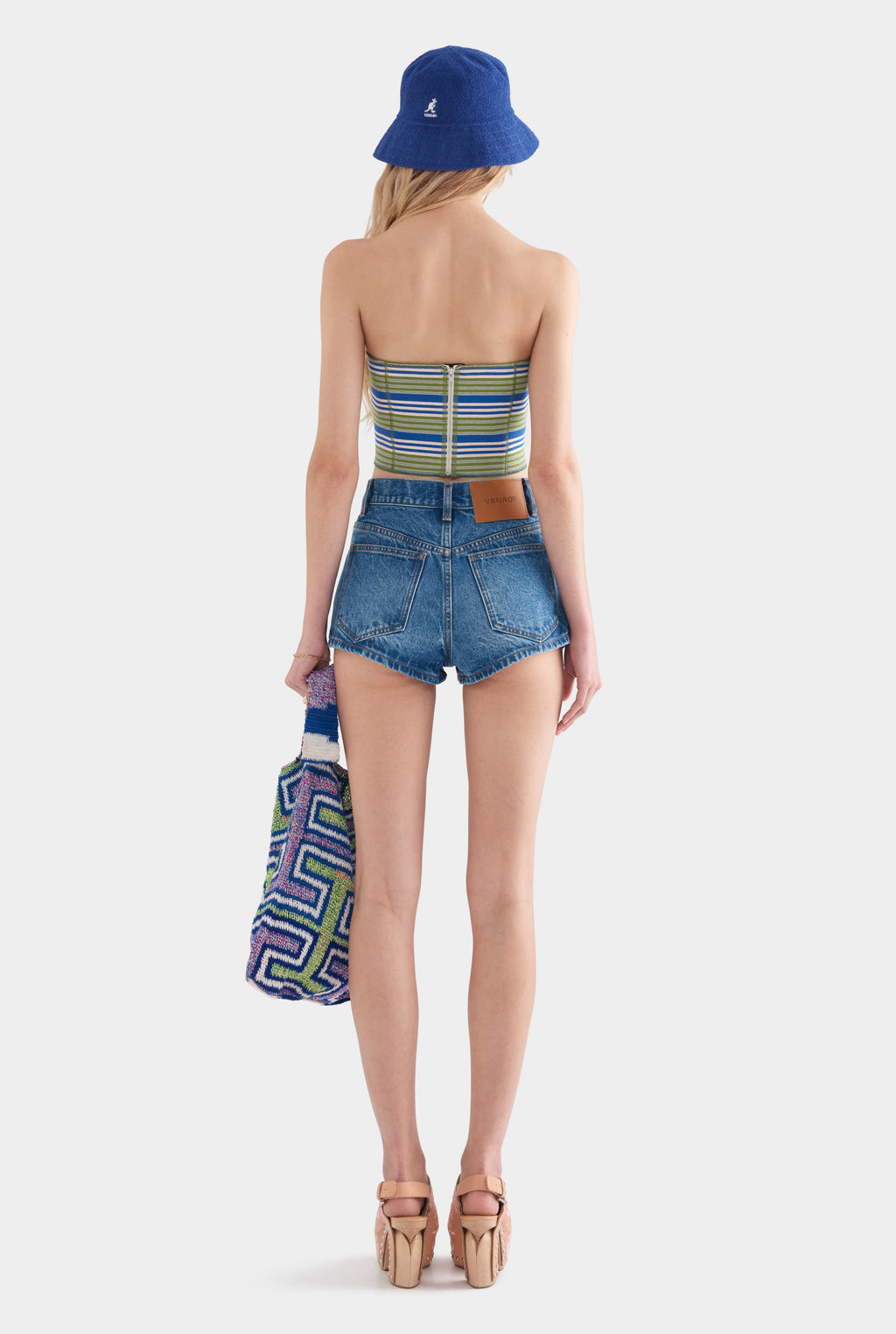 Strapless Jersey Bustier - Blue/Green Stripe