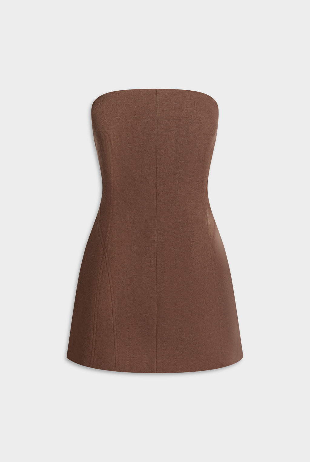 Strapless Panelled Linen Mini Dress - Chocolate