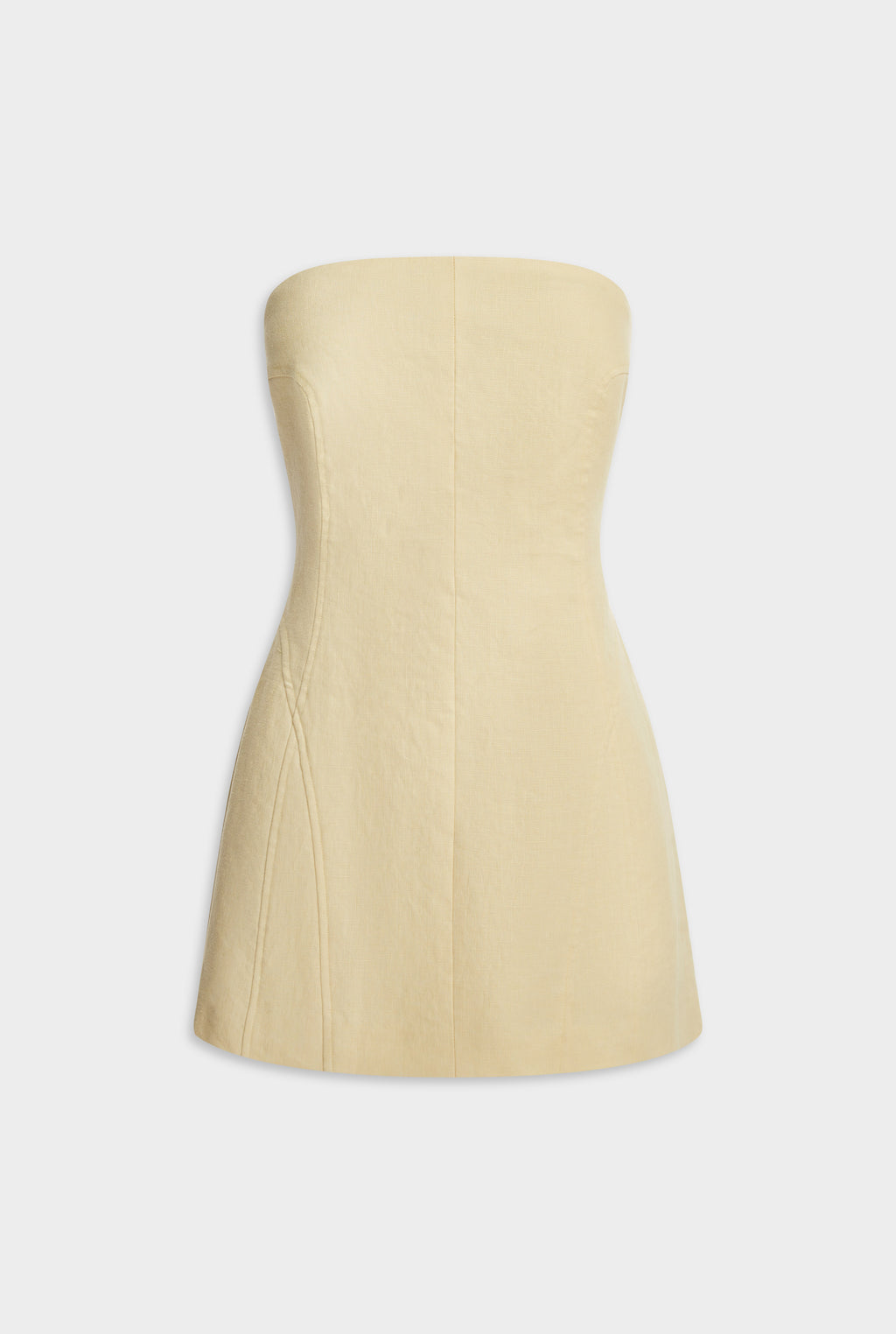 Womens Strapless Panelled Linen Mini Dress in Dusty Yellow | Venroy VENROY Womens Strapless Panelled Linen Mini Dress in Dusty Yellow | Venroy VENROY