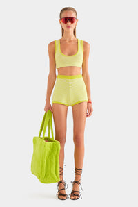 Striped Cotton Knit Shorts - Chartreuse/Off White Stripe