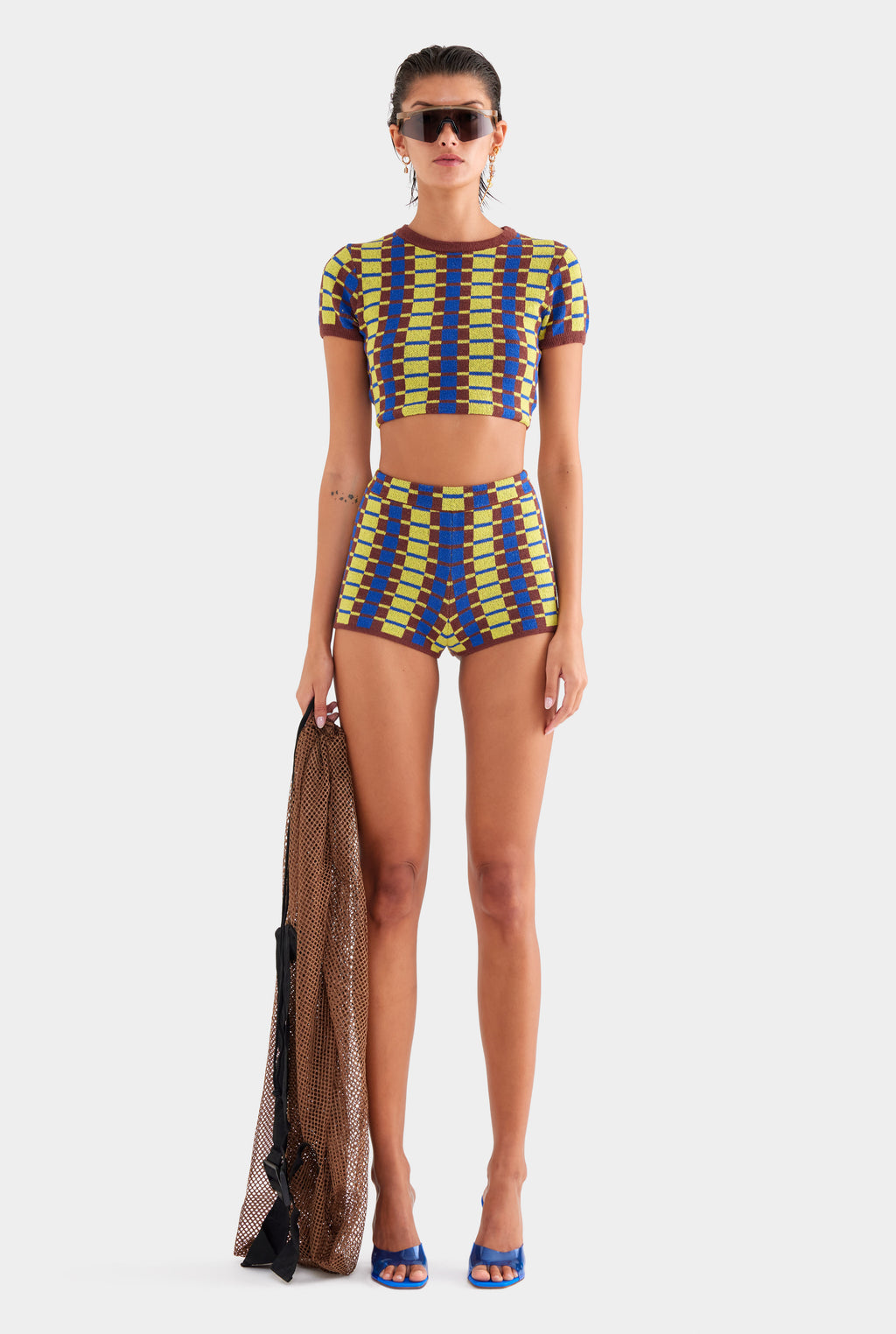 Terry Knit Shorts - Dijon/Blue/Brown Geo Check