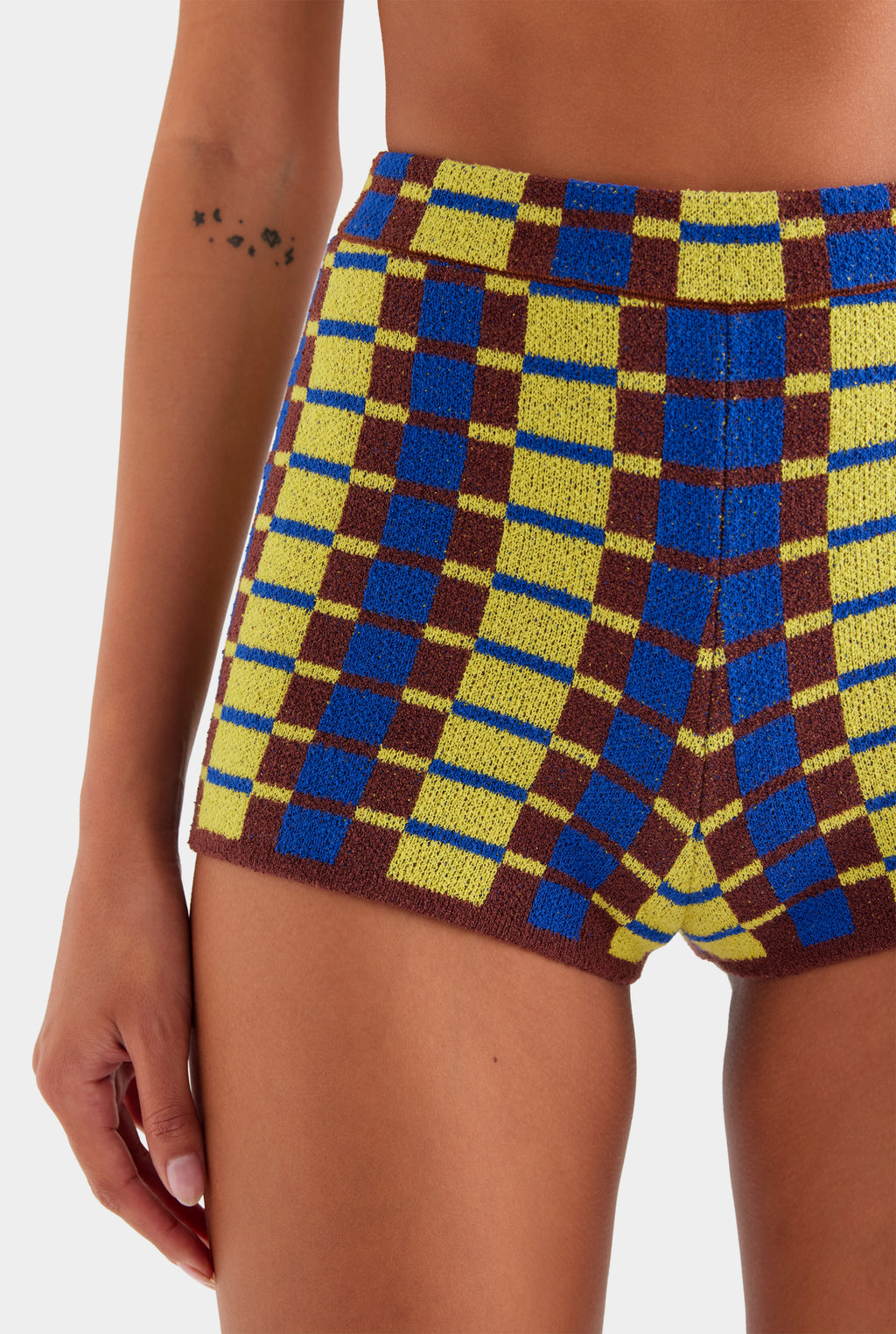 Terry Knit Shorts - Dijon/Blue/Brown Geo Check