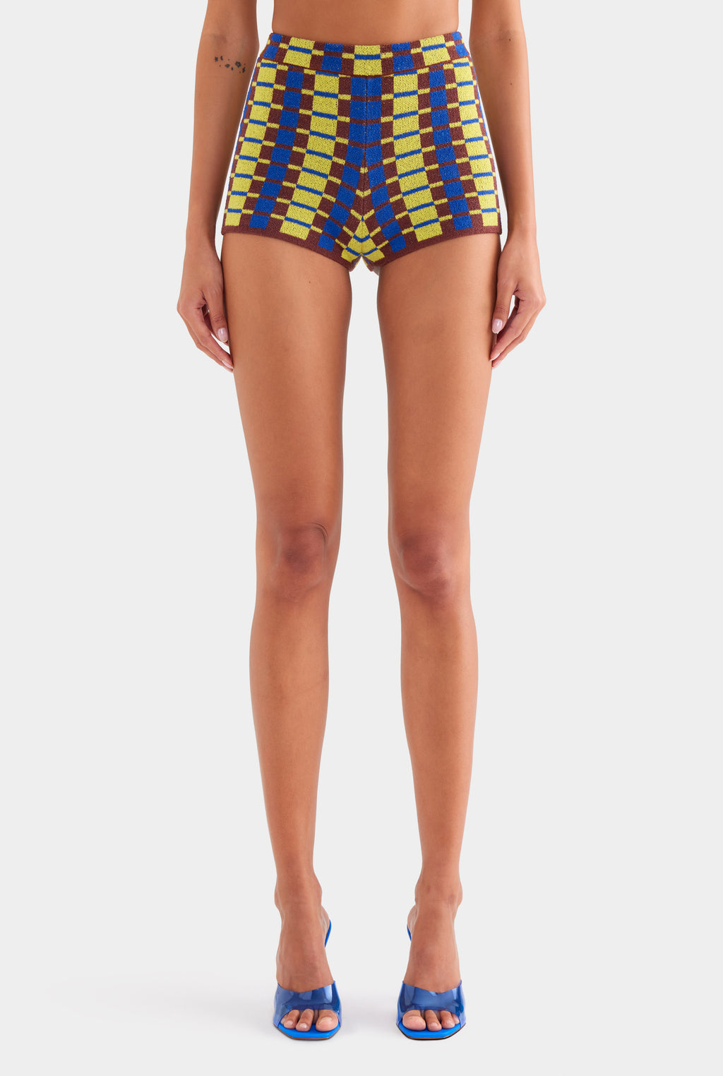 Terry Knit Shorts - Dijon/Blue/Brown Geo Check