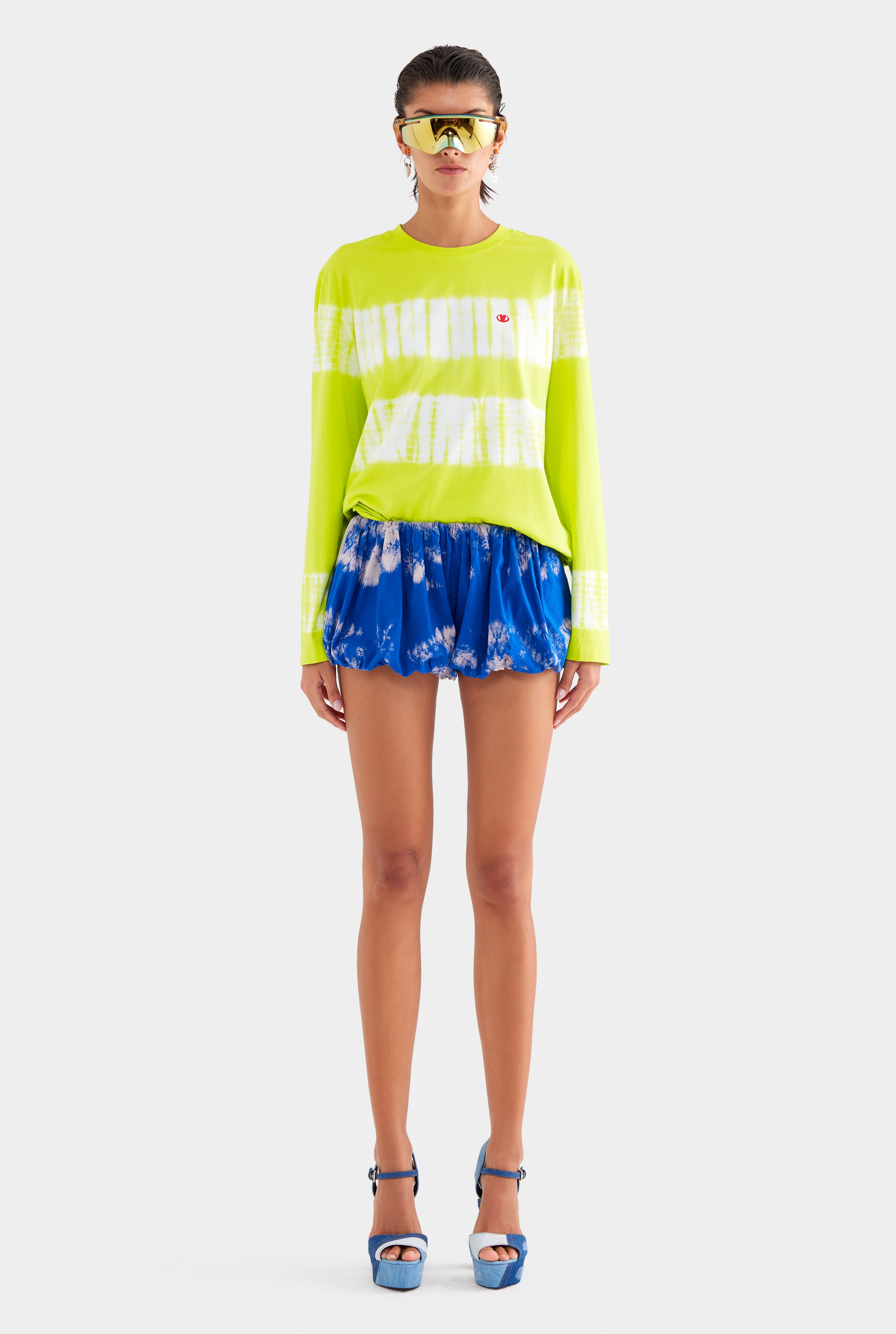 Tie Dye Cotton Bubble Shorts - Royal Blue Tie Dye