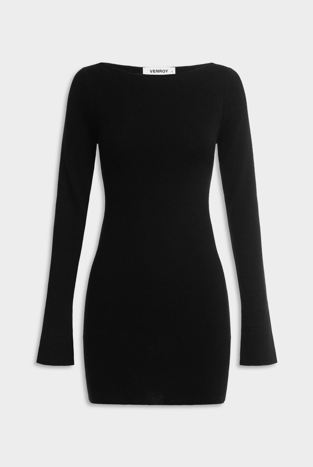 Wool Knit Boatneck Mini Dress - Black