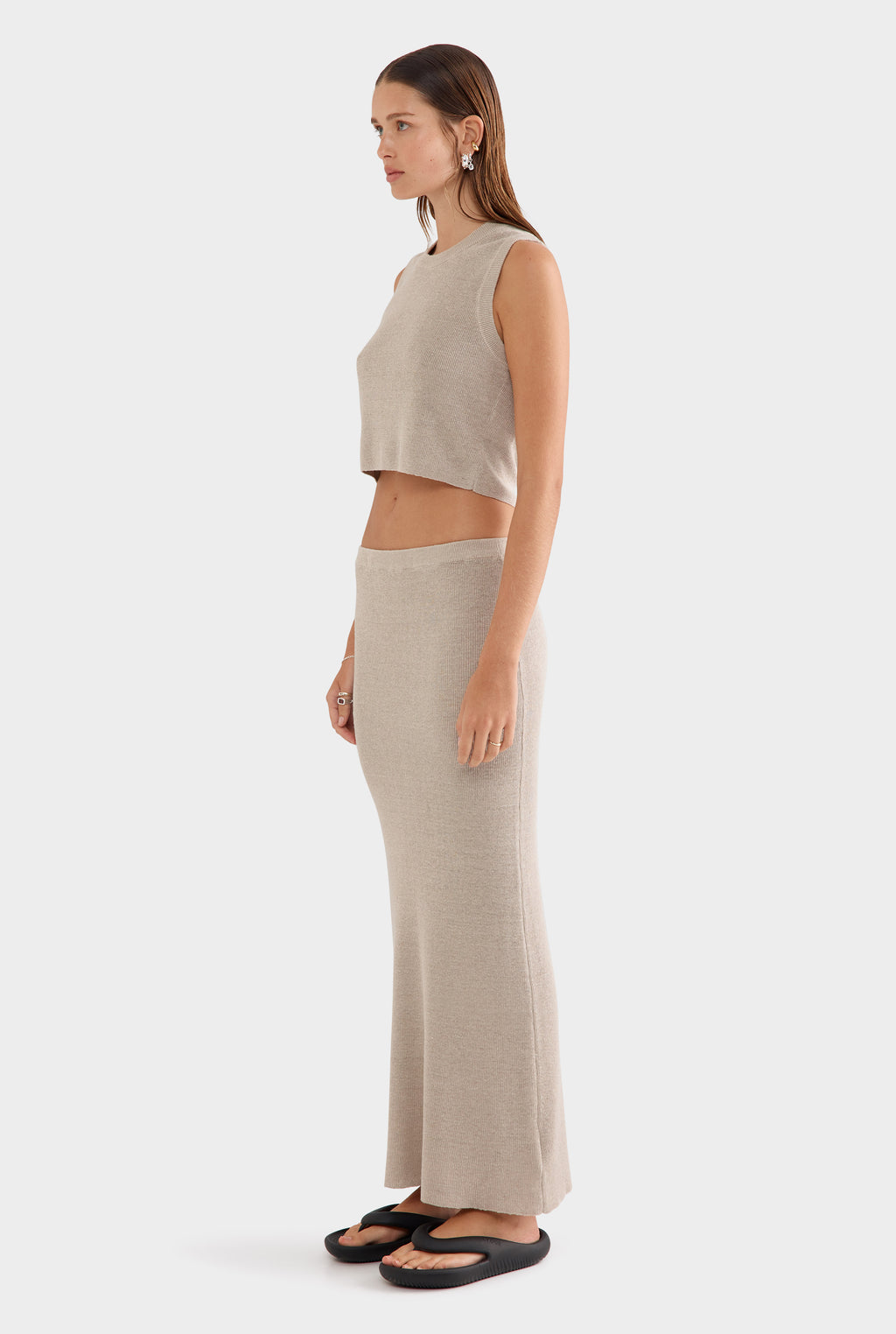 Rib Knitted Skirt - Taupe