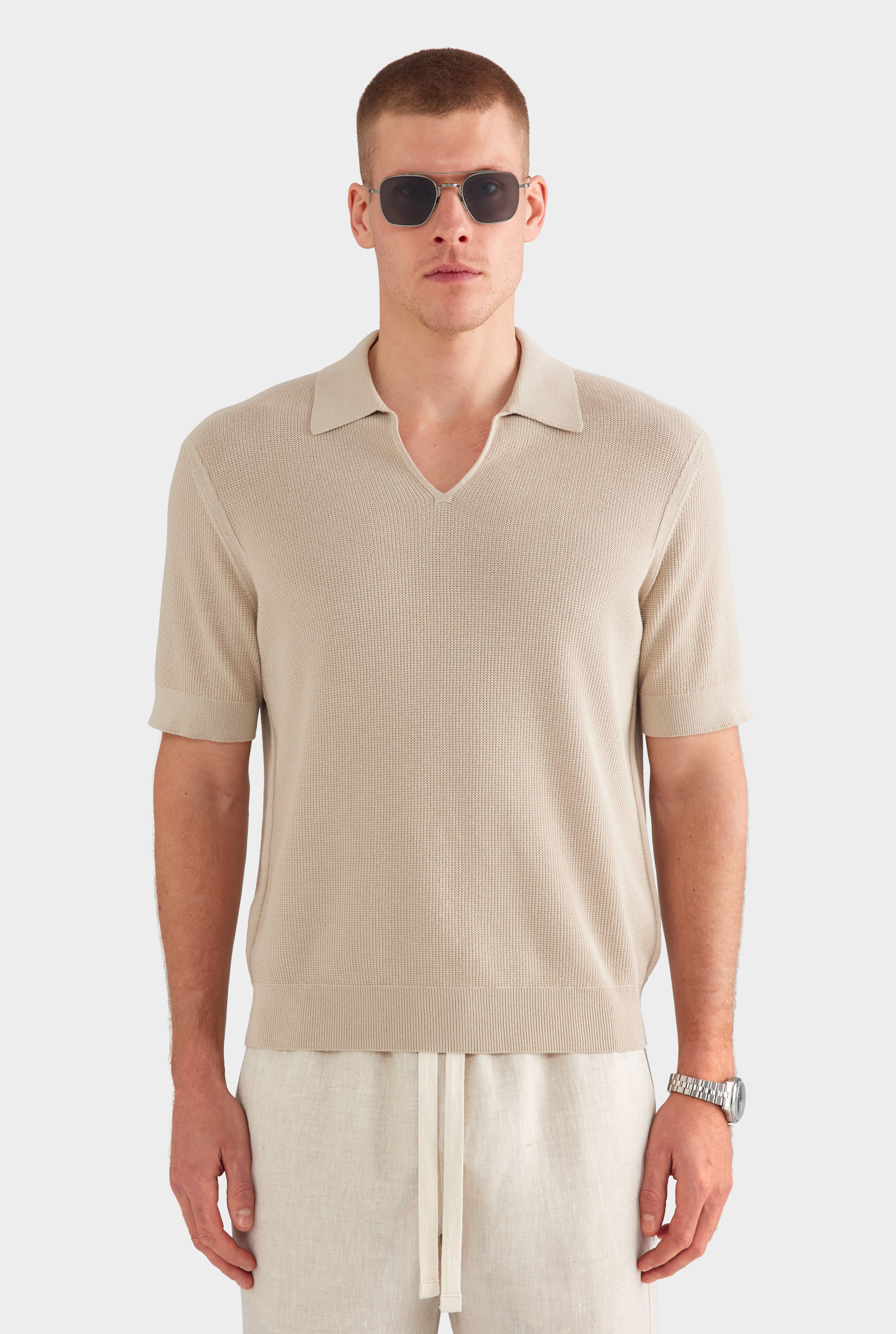Lightweight Knit Polo - Taupe