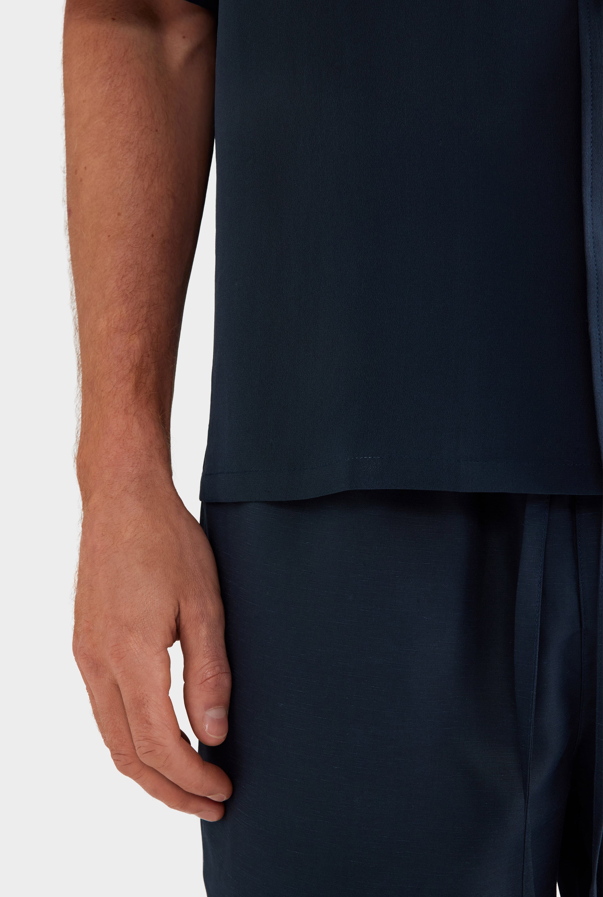 Short Sleeve Silk Camp Collar Shirt - Navy