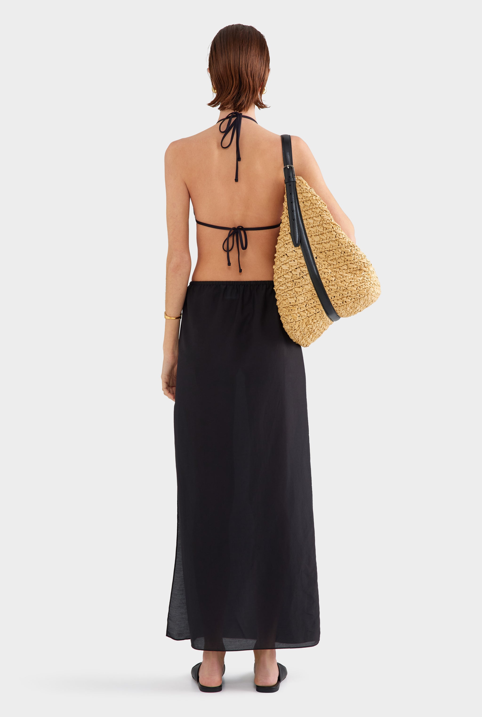 Silk Cotton Maxi Skirt - Black
