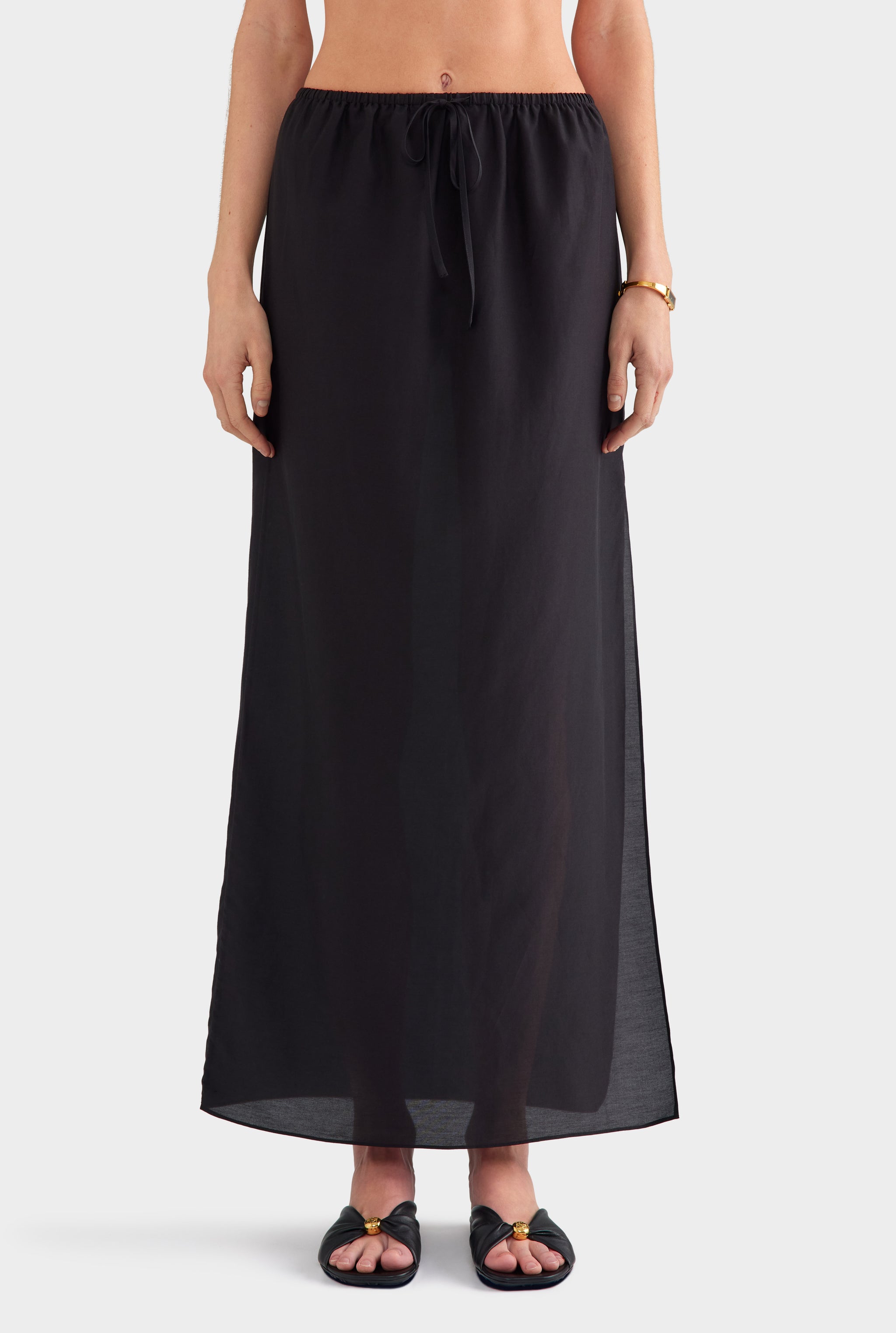Silk Cotton Maxi Skirt - Black