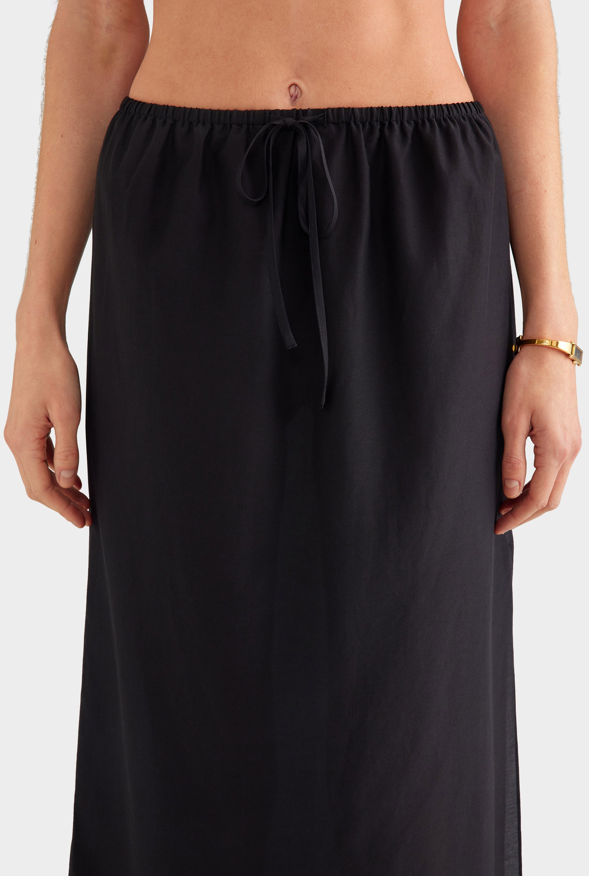 Silk Cotton Maxi Skirt - Black