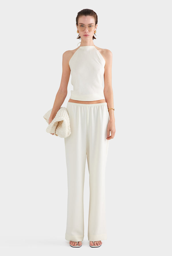 Crepe Elastic Waist Pant - Off White