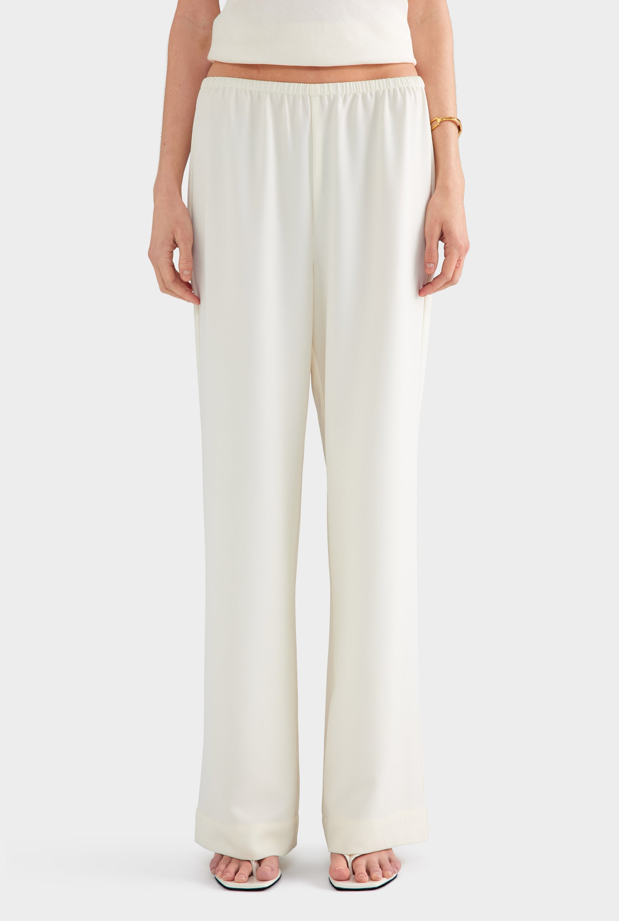 Crepe Elastic Waist Pant - Off White