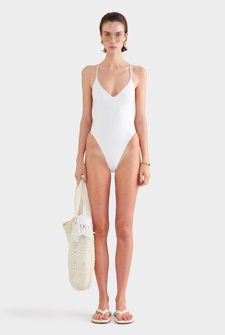 Cross Back One Piece - White